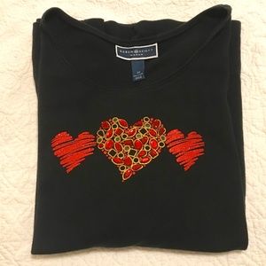 ❤️ Karen Scott black Valentines tunic top embellished with hearts & beading (3X)